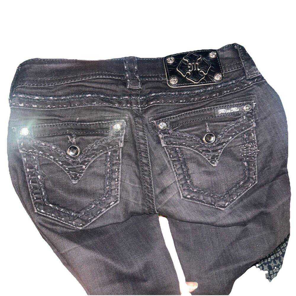 d32 Miss Me Jeans Rhinestone Embellished Pocket 25 Mid Rise Skinny 25/31 Black D